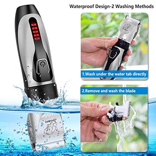 Yabife Dog Clippers, USB Rechargeable Cordless Dog Grooming Kit, Electric Pets Hair Trimmers Shaver Shears for Dogs and Cats, Quiet, Washable, with LED Display