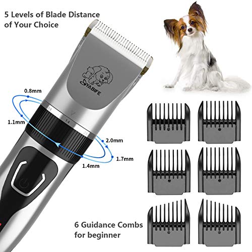 Yabife Dog Clippers, USB Rechargeable Cordless Dog Grooming Kit, Electric Pets Hair Trimmers Shaver Shears for Dogs and Cats, Quiet, Washable, with LED Display