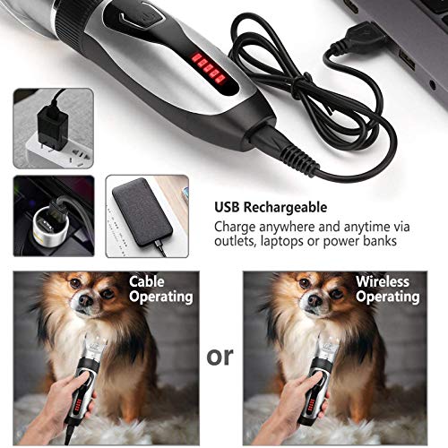 Yabife Dog Clippers, USB Rechargeable Cordless Dog Grooming Kit, Electric Pets Hair Trimmers Shaver Shears for Dogs and Cats, Quiet, Washable, with LED Display
