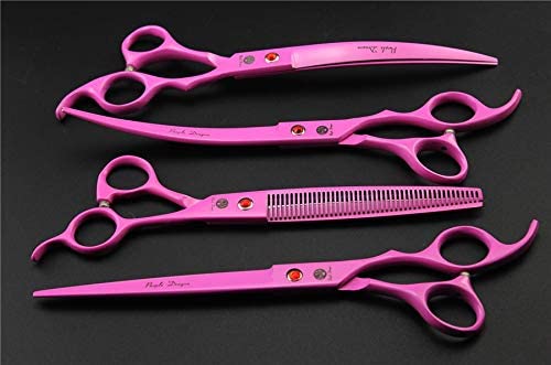 Purple Dragon Professional 7.0 inch 4PCS Pet Grooming Scissors Kit Japan Premium Steel Straight & Curved & Thinning Blade Dog Hair Cutting Shears Set with Case