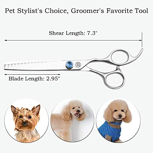 Moontay Professional Dog Grooming Straight, Curved, Thinning/Blending/Chunking Scissors Kit, JP-440C Stainless Steel Pet Cat Hair Cutting/Trimming Shears, Silver