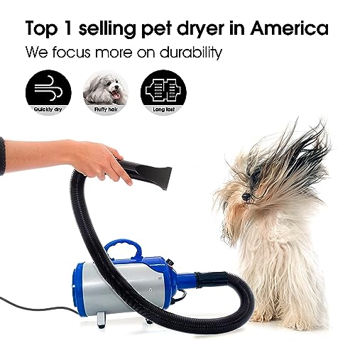 SHELANDY 3.2HP Stepless Adjustable Speed Pet Hair Force Dryer Dog Grooming Blower with Heater(Blue)