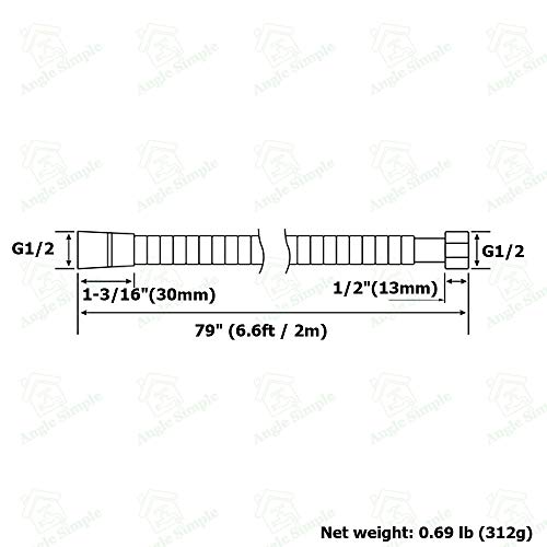 Extra Length Shower Hose 79", Angle Simple Stainless Steel Spray Hose, Flexible Shower Hose No Tangles, Bidet Sprayer Hose, Bathtub Shower Extension Hose 1/2" IPS, Chrome