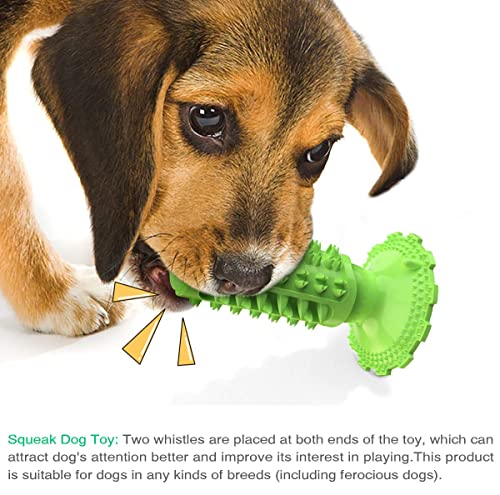 Dog Chew Toys Almost Indestructible Squeaky Dog Toys Durable Bite-Resistant Natural Rubber Teeth Care Dog Toys for Puppy Medium Large Breed Dogs (Green -Chew Toys)