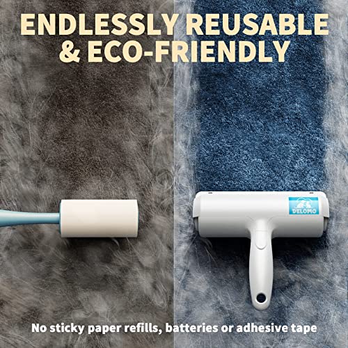DELOMO Pet Hair Remover Roller - Dog & Cat Fur Remover with Self-Cleaning Base - Efficient Animal Hair Removal Tool - Perfect for Furniture, Couch, Carpet, Car Seat, Red