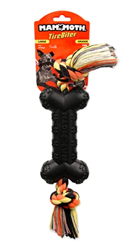 Mammoth TireBiterII Bone with Cotton-Poly Rope â Natural Rubber Dog Toys for Extreme Chewers â Dog Toys for Extra Long Interactive Play â Aggressive Chewer Toys for Dogs - Large 16â