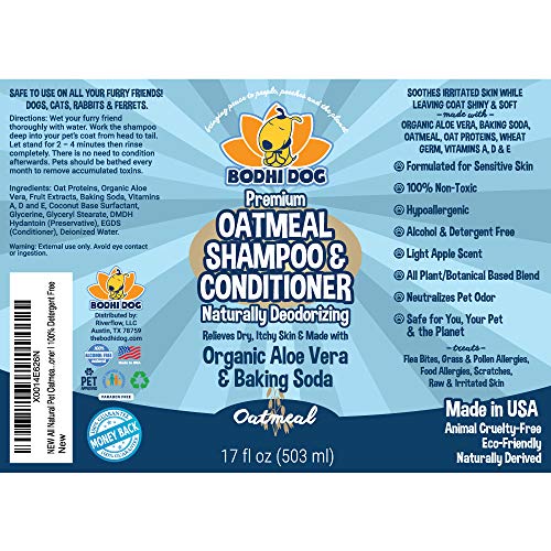 Organic Natural Oatmeal Dog Shampoo and Conditioner | Conditioning Deodorizing Formula for Dogs Cats & Pets | Treatment Wash Soothes Dry Itchy Skin | Aloe for Allergy Relief