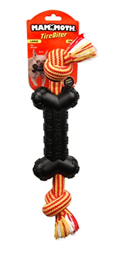 Mammoth Pet Products TireBiterII Bone with Extra Cotton-Poly Rope Ã¢â¬â Natural Rubber Dog Toys for Extreme Chewers Ã¢â¬â Aggressive Chewer Toys for Dogs - Large 15Ã¢â¬, Black (35023F)