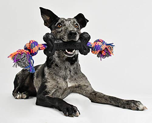 Mammoth Pet Products TireBiterII Bone with Extra Cotton-Poly Rope Ã¢â¬â Natural Rubber Dog Toys for Extreme Chewers Ã¢â¬â Aggressive Chewer Toys for Dogs - Large 15Ã¢â¬, Black (35023F)