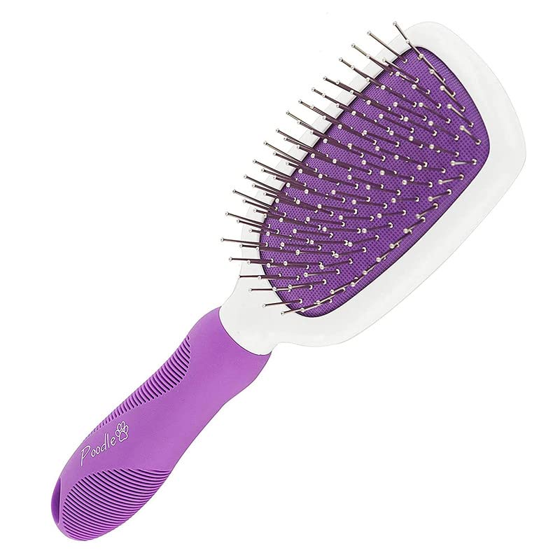 Stainless Steel Grooming Brush for Dogs - Ever Gentle Slicker Brush with Rubber Handle and Hook