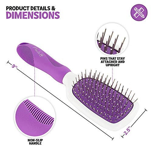 Stainless Steel Grooming Brush for Dogs - Ever Gentle Slicker Brush with Rubber Handle and Hook