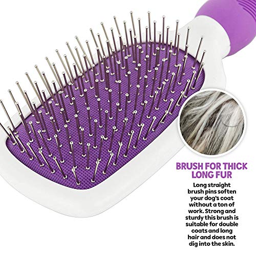 Stainless Steel Grooming Brush for Dogs - Ever Gentle Slicker Brush with Rubber Handle and Hook