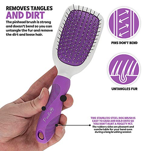 Stainless Steel Grooming Brush for Dogs - Ever Gentle Slicker Brush with Rubber Handle and Hook