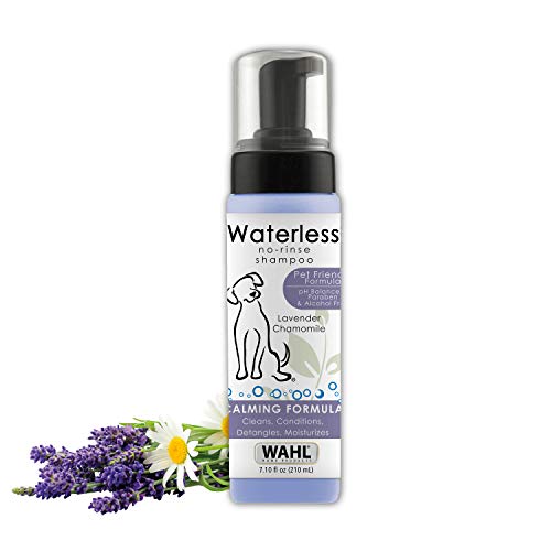 Wahl Pet Friendly Waterless No Rinse Shampoo for Animals  Lavender & Chamomile for Cleaning, Conditioning, Detangling, & Moisturizing Dogs, Cats, & Horses  7.1 Oz