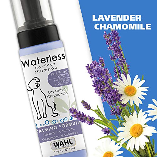 Wahl Pet Friendly Waterless No Rinse Shampoo for Animals  Lavender & Chamomile for Cleaning, Conditioning, Detangling, & Moisturizing Dogs, Cats, & Horses  7.1 Oz