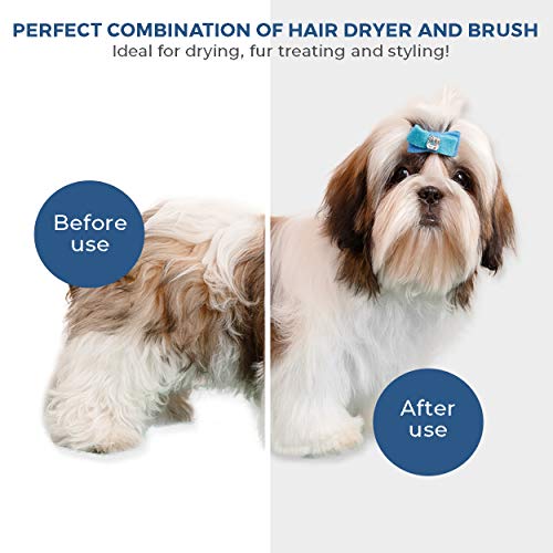 Pet Hair Dryer  Portable and Quiet 2 in 1 Pet Grooming Hair Dryer Blower with Replaceable Slicker Brush  Adjustable Temperature  For Small and Medium Dogs and Cats