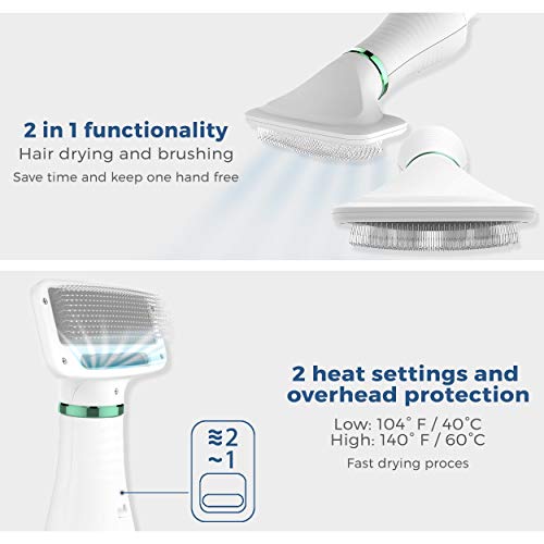 Pet Hair Dryer  Portable and Quiet 2 in 1 Pet Grooming Hair Dryer Blower with Replaceable Slicker Brush  Adjustable Temperature  For Small and Medium Dogs and Cats