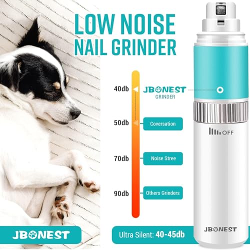 Useeland Dog Nail Grinder Quite with 20h Working Time, Stepless Speeds Rechargeable Pet Claw Trimmer with Clipper and File for Large Medium Small Dogs Cats Pets