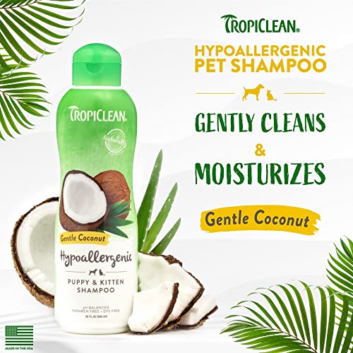 TropiClean Gentle Coconut Hypoallergenic Puppy and Kitten Shampoo, 20oz - Gentle Cleansing for Dogs and Cats with Sensitive Skin, Made in the USA