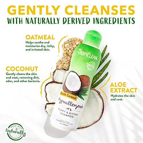 TropiClean Gentle Coconut Hypoallergenic Puppy and Kitten Shampoo, 20oz - Gentle Cleansing for Dogs and Cats with Sensitive Skin, Made in the USA