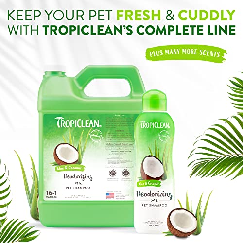 TropiClean Aloe & Coconut Deodorizing Shampoo for Pets, 20oz - Helps Effectively Eliminate Dog and Cat Odors, Made in the USA