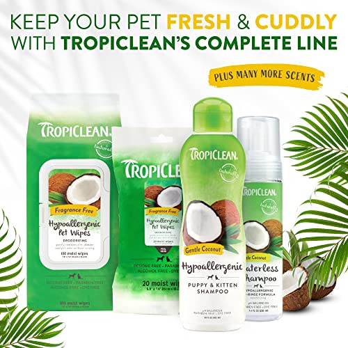 TropiClean Gentle Coconut Hypoallergenic Puppy and Kitten Shampoo, 20oz - Gentle Cleansing for Dogs and Cats with Sensitive Skin, Made in the USA