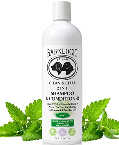 BarkLogic Clean & Clear 2 in 1 Shampoo & Conditioner, Mint, 16 fl oz - Grooming Essentials For A Healthy Coat - No Parabens, No Phthalates, No Sulfates, No DEA & PEG, Hypoallergenic & Vegan