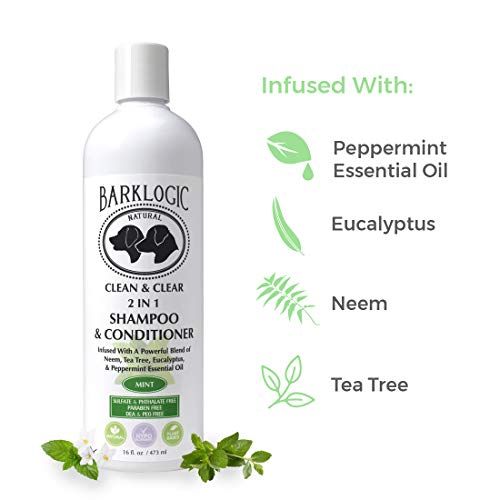 BarkLogic Clean & Clear 2 in 1 Shampoo & Conditioner, Mint, 16 fl oz - Grooming Essentials For A Healthy Coat - No Parabens, No Phthalates, No Sulfates, No DEA & PEG, Hypoallergenic & Vegan