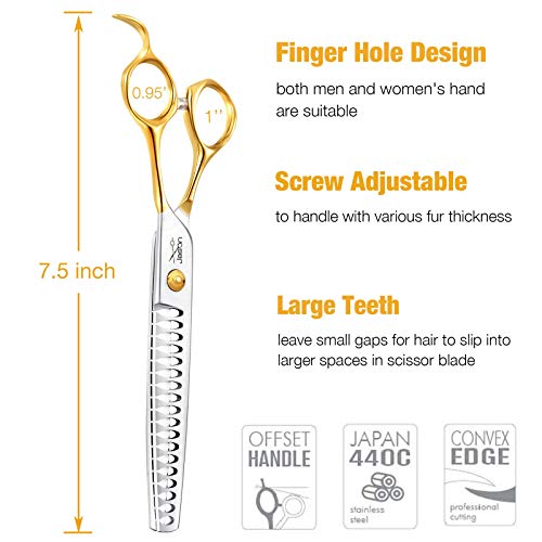 JASON 7.5" 18-Teeth Chunkers Shears for Dogs Cats Grooming Texturizing Blending Thinning Scissor Pets Trimming Kit Sharp Gold Shear for Right Handed Groomers