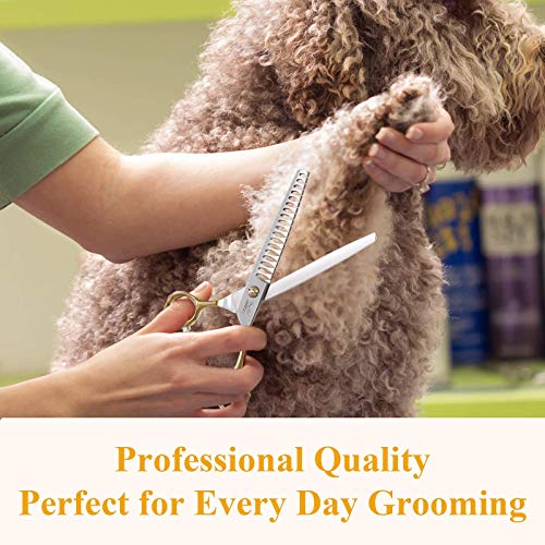 JASON 7.5" 18-Teeth Chunkers Shears for Dogs Cats Grooming Texturizing Blending Thinning Scissor Pets Trimming Kit Sharp Gold Shear for Right Handed Groomers