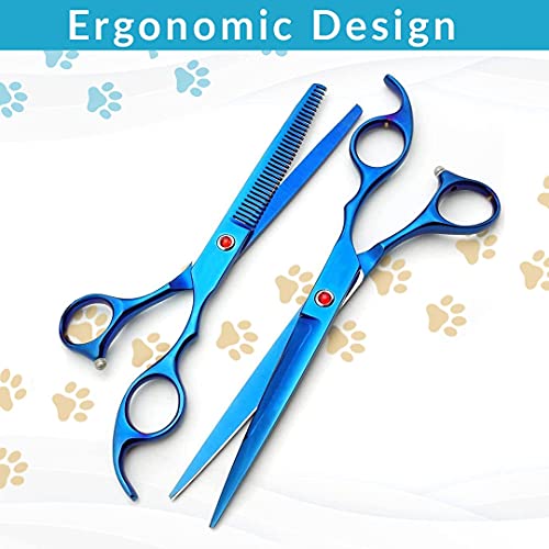 EVEN Professional Dog Grooming Scissors Set for Cats and Dogs-9CR Coated Steel, Safety Kit- Straight and Thinning Shears, Curved Up Shears , Metal Pet Comb, Scissor Sharpener and Case-Pet Fur Care