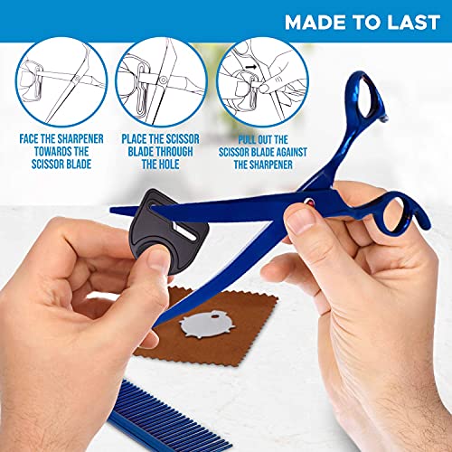EVEN Professional Dog Grooming Scissors Set for Cats and Dogs-9CR Coated Steel, Safety Kit- Straight and Thinning Shears, Curved Up Shears , Metal Pet Comb, Scissor Sharpener and Case-Pet Fur Care