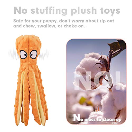 LUFFWELL Durable Dog Squeaky Toys, 2 Pack No Stuffing Plush Crinkle Toys, Animal Chew Toy Interactive with Squeaker for Small Medium Large Dogs, Octopus Design 12.5â