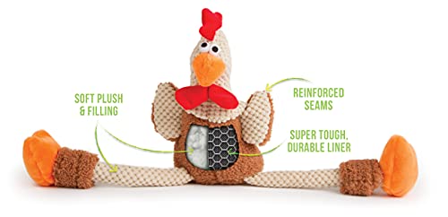 goDog Checkers Skinny Rooster With Chew Guard Technology Tough Plush Dog Toy,Brown, Large