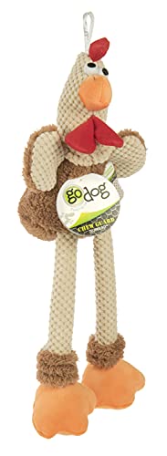 goDog Checkers Skinny Rooster With Chew Guard Technology Tough Plush Dog Toy,Brown, Large
