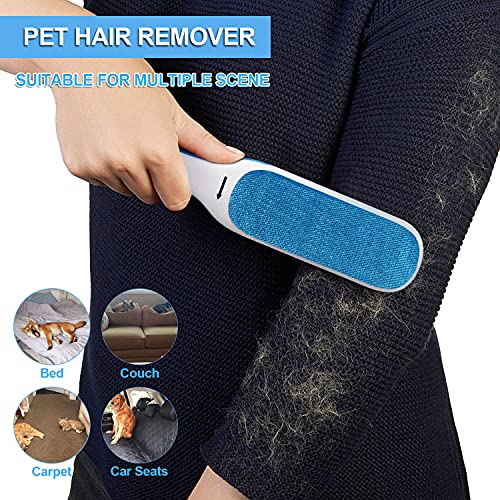 PETDOM Pet Hair Remover Brush Unibody Handle - Double Sided Reusable Cat Dog Fur & Lint Removal Brush with Self-Cleaning Base - Pet Hair Remover for Clothes, Carpet, Furniture (Sky Blue)