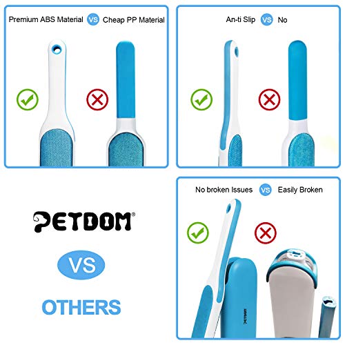 PETDOM Pet Hair Remover Brush Unibody Handle - Double Sided Reusable Cat Dog Fur & Lint Removal Brush with Self-Cleaning Base - Pet Hair Remover for Clothes, Carpet, Furniture (Sky Blue)