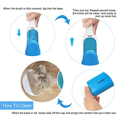 PETDOM Pet Hair Remover Brush Unibody Handle - Double Sided Reusable Cat Dog Fur & Lint Removal Brush with Self-Cleaning Base - Pet Hair Remover for Clothes, Carpet, Furniture (Sky Blue)
