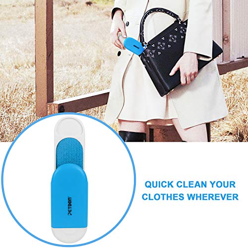 PETDOM Pet Hair Remover Brush Unibody Handle - Double Sided Reusable Cat Dog Fur & Lint Removal Brush with Self-Cleaning Base - Pet Hair Remover for Clothes, Carpet, Furniture (Sky Blue)