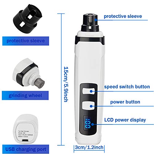 SNMDQZ Dog Nail Grinder Upgraded 2-Speed Rechargeable Dog Nail Trimmers