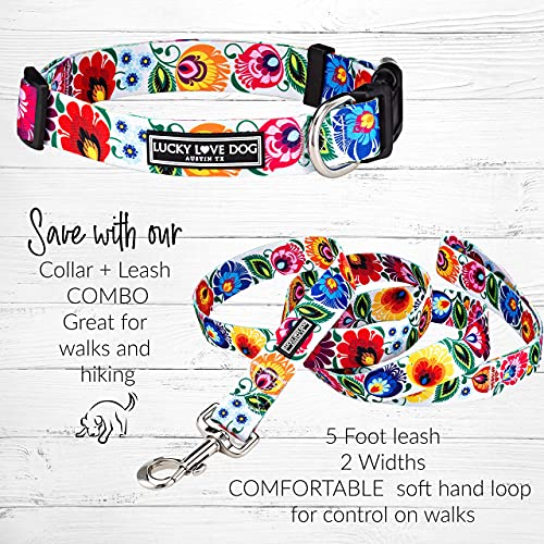 Lucky Love Dog Combo Set, Floral Dog Collar and Leash Set for Medium Dogs, Cute Girl Matching Collar & Leash Set, Part of Purchase Donated to Rescue (Ladybird Combo, Medium)