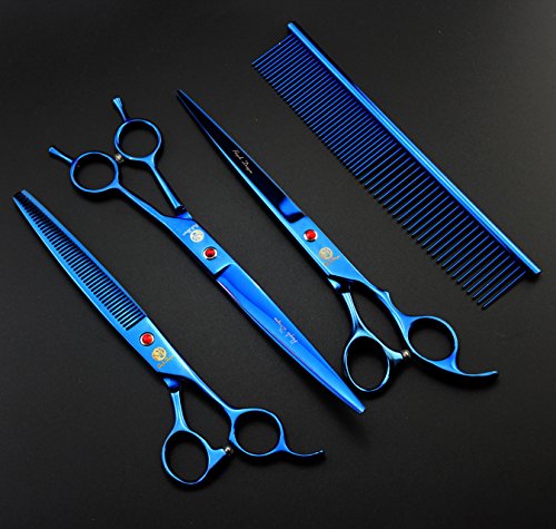 Purple Dragon 8 inch 3 in 1 Professional Pet Grooming Thinning Scissors - Upward Curved Shears and Dog Hair Cutting Scissor - Perfect for Pet Groomer or Family DIY Use