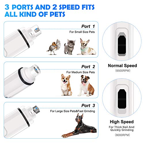 Ieebee Dog Nail Grinder Upgraded-Adjustable 2 Speed Low Noise Rechargeable Eelectric Pet Nail Trimmer,Professional Painless Paws Grooming and Smoothing for Small Medium Large Dogs and Cats