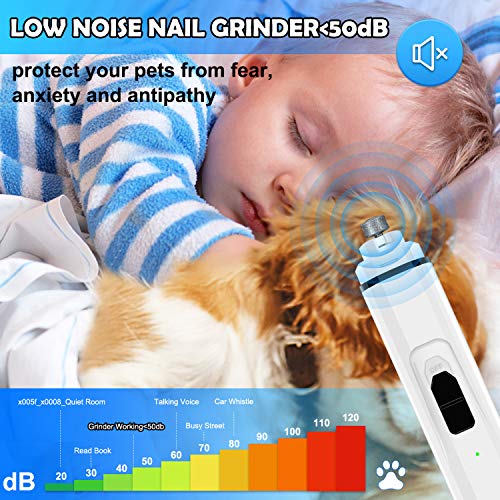 Ieebee Dog Nail Grinder Upgraded-Adjustable 2 Speed Low Noise Rechargeable Eelectric Pet Nail Trimmer,Professional Painless Paws Grooming and Smoothing for Small Medium Large Dogs and Cats
