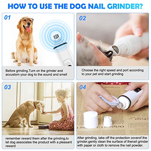 Ieebee Dog Nail Grinder Upgraded-Adjustable 2 Speed Low Noise Rechargeable Eelectric Pet Nail Trimmer,Professional Painless Paws Grooming and Smoothing for Small Medium Large Dogs and Cats