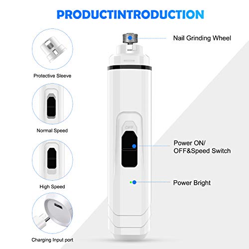 Ieebee Dog Nail Grinder Upgraded-Adjustable 2 Speed Low Noise Rechargeable Eelectric Pet Nail Trimmer,Professional Painless Paws Grooming and Smoothing for Small Medium Large Dogs and Cats