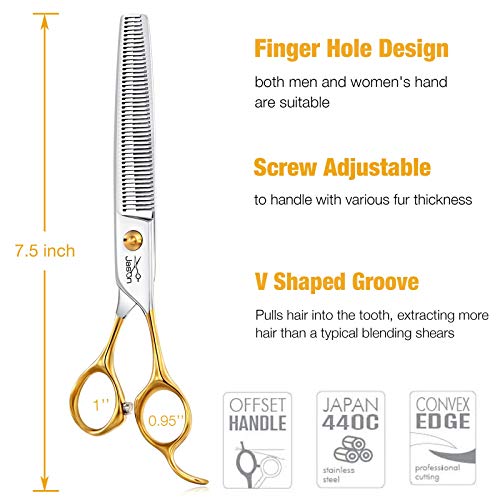 JASON 7.5" Thinning Shears for Dogs 40-Teeth Dog Grooming Blending Shear Professional Pet Thinners Blender Scissors Trimming Kit for Groomers