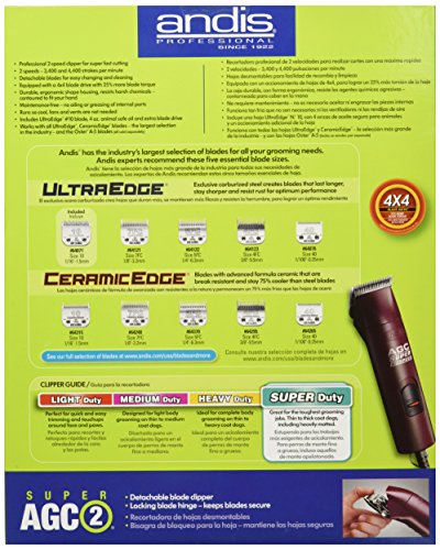 Andis 23280 ProClip Super 2-Speed Detachable Blade Clipper, Professional Animal/Dog Grooming, Burgundy, AGC2