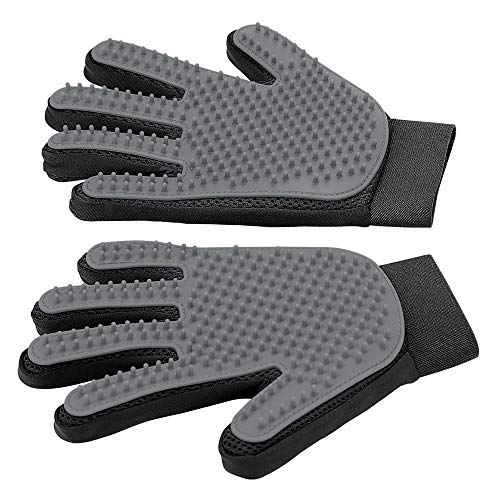 [Upgrade Version] Pet Grooming Glove - Gentle Deshedding Brush Glove - Efficient Pet Hair Remover Mitt - Enhanced Five Finger Design - Perfect for Dog & Cat with Long & Short Fur - 1 Pair (Gray)