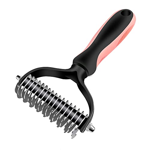 Pet Grooming Brush- 2 Sided Undercoat Rake for Dogs & Cats-Safe and Effective Dematting Comb & Deshedding Tool for Easy Mats & Tangles Removing - No More Nasty Shedding and Flying Hair